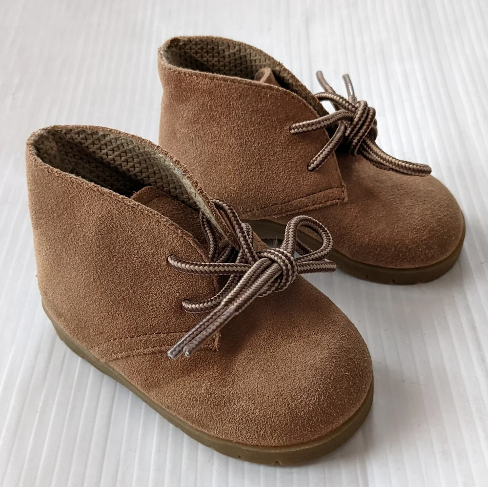 McKIDS Vintage tan suede leather lace-up toddler walker shoes
